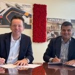 Mr. Dethmer Drenth (IMT) and Mr. Edoardo La Ficara (Hitachi Rail) at the signing of the contract